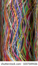 Wavy stripes texture mapped onto a cylindrical form, than added 3D imitating shadow effect