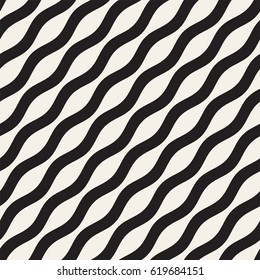 Wavy stripes vector seamless pattern. Retro wavy texture. Geometric lines monochrome design.
