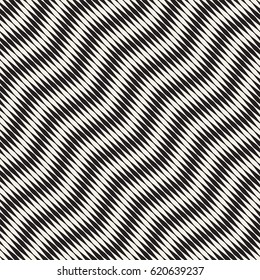 Wavy stripes vector seamless pattern. Retro wavy engraving texture. Geometric zigzag lines design.
