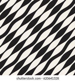 Wavy stripes vector seamless pattern. Retro wavy texture. Geometric lines monochrome design.
