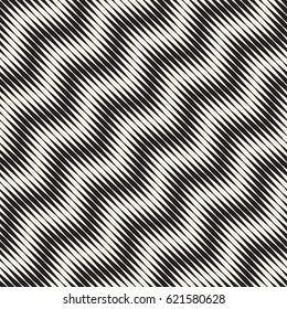 Wavy stripes vector seamless pattern. Retro wavy engraving texture. Geometric zigzag lines design.