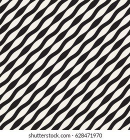 Wavy stripes vector seamless pattern. Retro abstract wavy texture. Geometric lines monochrome design.