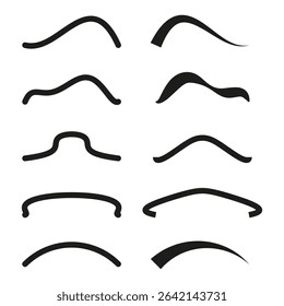 Wavy stroke collection. Curved line elements. Organic shape array. Vector abstract graphic.