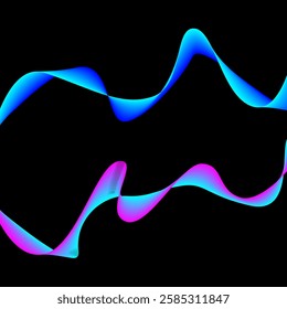 Wavy structure or sound equalizer background. Blue and pink lines texture created by bend tool. Abstract smooth and motion isolated design. Vector illustration.