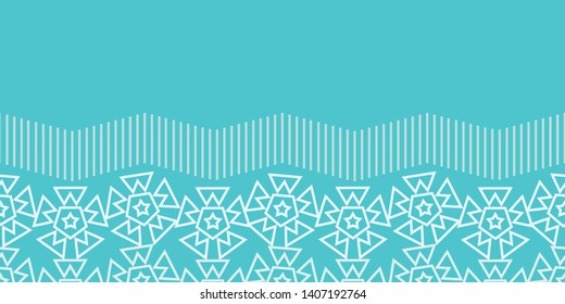 Wavy summer geometric seamless border design in turquoise and white. Great for stylish textiles ,home decor, fabrics, wallpaper, cards and product packaging. Wheel shapes create forward movement.