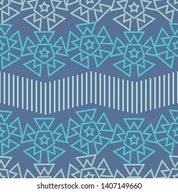 Wavy summer geometric seamless pattern design in fresh ocean colors, turquoise, blue and white. Great for stylish textiles, home decor accessories, fabrics, wallpaper, cards and product packaging.