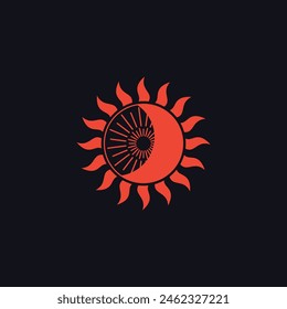Wavy sun and moon radial lines abstract motif logo design