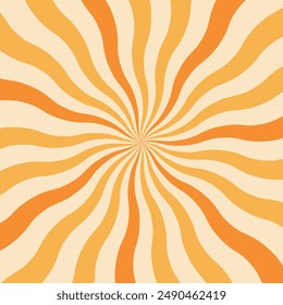 Wavy sun rays retro background. Summer banner with sunburst 60s 70s style.