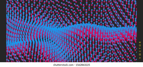 Wavy surface with dynamic effect. Molecular abstract background. Layer of cells. 3d vector illustration for science or medical.
