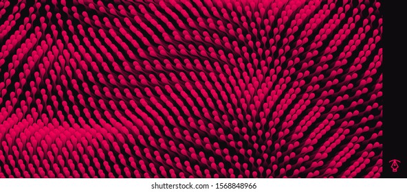 Wavy surface with dynamic effect. Molecular abstract background. Layer of cells. 3d vector illustration for science or medical.