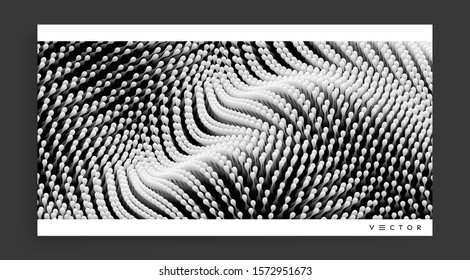 Wavy surface with dynamic effect. Molecular abstract background. Layer of cells. 3d vector illustration for science or medical.