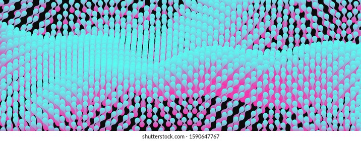 Wavy surface with dynamic effect. Molecular abstract background. Layer of cells. 3d vector illustration for science or medical.