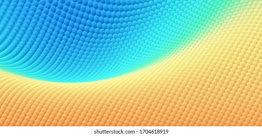 Wavy surface with dynamic effect. Molecular abstract background. Layer of cells. 3d vector illustration for science or medical.