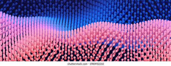 Wavy surface with dynamic effect. Molecular abstract background. Layer of cells. 3d vector illustration for science or medical.