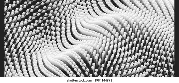 Wavy surface with dynamic effect. Molecular abstract background. Layer of cells. 3d vector illustration for science or medical.