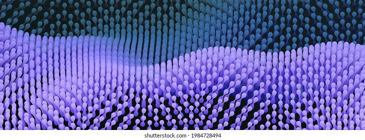 Wavy surface with dynamic effect. Molecular abstract background. Layer of cells. 3d vector illustration for science or medical.