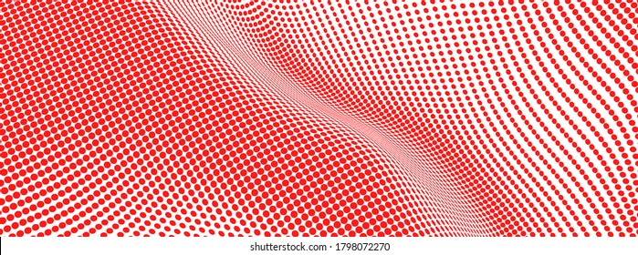 Superficie ondulada con ilusión óptica. Patrón abstracto de puntos de polka. Ilustración vectorial.