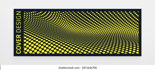 Superficie ondulada con ilusión óptica. Patrón abstracto de puntos de polka. Textura distorsionada. Ilustración vectorial 3d.