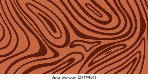 Wavy swirl candy pattern for poster, cover, banner, pamphlet. Vintage brown trippy hippie wallpaper in 60s or 70s style.