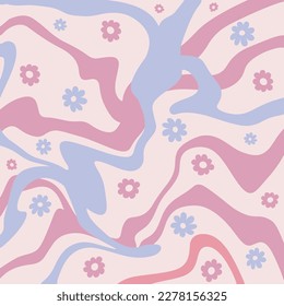 Wavy swirl with flowers. Retro style. Hand-drawn vector illustration.
Groovy backdrop. Hippie design.