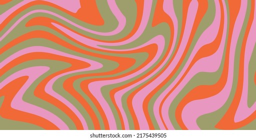 Wavy Swirl Groovy Pattern. Seventies Style, Hippie Background, Psychedelic wave Wallpaper. Hand Drawn flat Vector Illustration