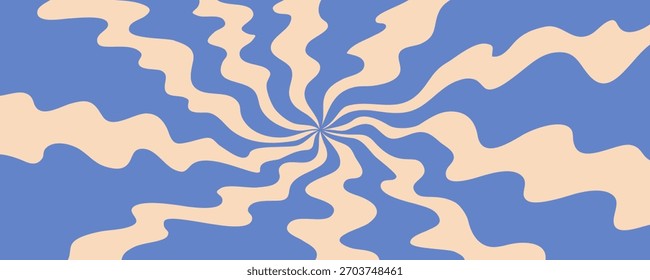 Wellenförmiger Wirbelbewegungshintergrund in Blau, abstraktes Wolkenmuster, das dem Himmel ähnelt. Wellenbewegungskomposition mit dynamisch gekrümmtem Rhythmus. Vektorgrafik.