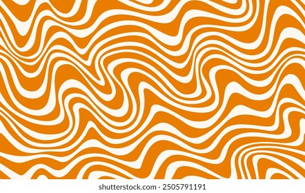 Wavy swirl peanut caramel pattern with abstract white and orange swirls, create a dynamic sense of movement and fluidity. Vector background or wallpaper with sweet candy psychedelic or trippy texture