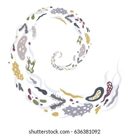 Wavy swirl of primitive micro organisms. Spiral shaped vector illustration.