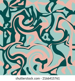 Wavy Swirl Seamless Pattern in 1970. Seventies Style, Groovy Background, Wallpaper. Hippie Aesthetic.