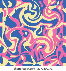 Wavy Swirl Seamless Pattern in 1970. Seventies Style, Groovy Background, Wallpaper. Hippie Aesthetic.