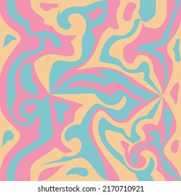 Wavy Swirl Seamless Pattern in 1970. Seventies Style, Groovy Background, Wallpaper. Hippie Aesthetic.