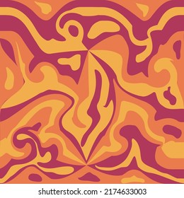 Wavy Swirl Seamless Pattern in 1970. Seventies Style, Groovy Background, Wallpaper. Hippie Aesthetic.