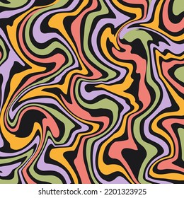 Wavy swirl square background. Vector Illustration in style hippie 70s, 60s. Aesthetic graphic print.