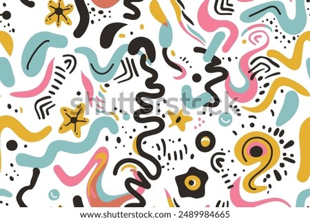  Wavy Swirl Trippy seamless pattern. Geometric bright color funky groovy 90s cartoon isolated print pattern. Vector illustration on white background
