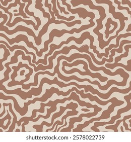 Wavy swirl vector seamless pattern Hand drawn 1970 vector illustration. Sixties pattern trippy. Groovy hippy style.
