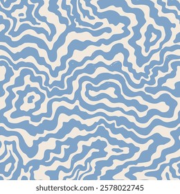 Wavy swirl vector seamless pattern Hand drawn 1970 vector illustration. Sixties pattern trippy. Groovy hippy style.