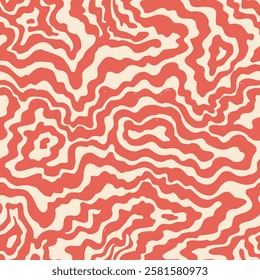 Wavy swirl vector seamless pattern Hand drawn 1970 vector illustration. Sixties pattern trippy. Groovy hippy style.