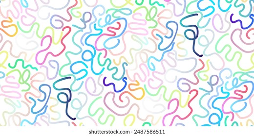 Wavy and swirled bold brush strokes. Abstract geometric shapes and curved lines colored banner. Abstract labyrinth wallpaper with wavy and swirled brush strokes. Vector irregular maze seamless pattern