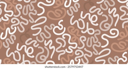 Wavy and swirled bold brush strokes in Mocha Mousse color. Abstract geometric shapes and curved lines. Abstract seamless labyrinth wallpaper with wavy and swirled brush strokes. Vector pattern