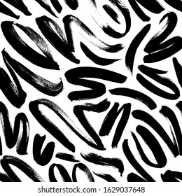 Wavy and swirled brush strokes seamless pattern. Vector abstract background for wallpaper, web banner, wrapping paper, textile. Hand drawn ink texture. Brushstrokes, smears, lines, squiggle pattern.