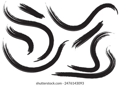 Wavy and swirled brush strokes seamless pattern. Thick and bold texture curved lines. Abstract art background in Memphis style. Geometric grunge