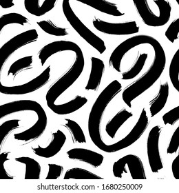 Wavy and swirled brush strokes vector seamless pattern. Black paint freehand scribbles, abstract ink background. Brushstrokes, smears, lines, squiggle pattern. Abstract wallpaper design, textile print