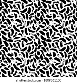 Wavy and swirled brush strokes vector seamless pattern. Black paint freehand scribbles, abstract ink background. Brushstrokes, smears, lines, squiggle pattern. Abstract wallpaper design, textile print