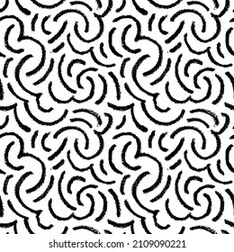 Wavy and swirled brush strokes vector seamless pattern. Hand drawn smears, curly lines, squiggle pattern. Chaotic ink brush scribbles decorative texture. Messy doodles, childish drawings