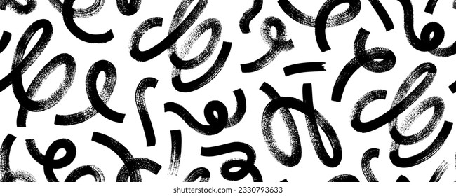 Wavy and swirled brush strokes vector seamless pattern. Bold curved lines with loops ornament. Biological grunge squiggles. Waves in trendy retro 90s 00s style. Abstract geometric scribble wallpaper.