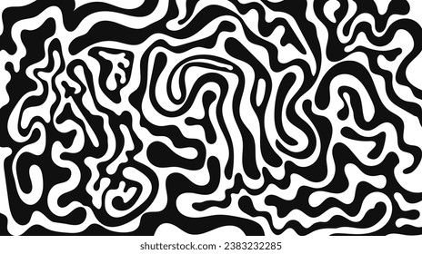 Patrón vectorial de trazos de pincel ondulados y girados. La estética de las curvas de matisse. Ornamento de calamares. Banner horizontal con líneas en negrita. Líneas curvadas en blanco y negro.

