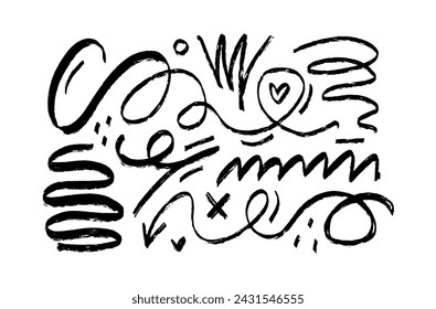 Wavy and swirled brush strokes vector pattern. Black paint freehand scribbles, abstract ink background. Brushstrokes, smears, lines, squiggle pattern. Abstract grunge scrawls wallpaper design