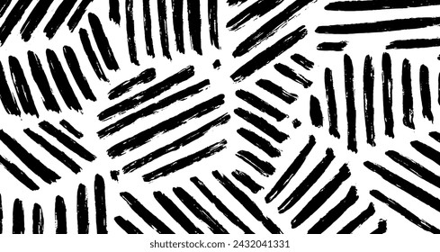 Wavy and swirled brush strokes vector pattern. Black paint freehand scribbles, abstract ink background. Brushstrokes, smears, lines, squiggle pattern. Abstract grunge scrawls wallpaper design