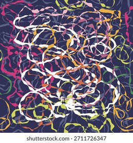 Wellenförmige und verwirbelte Pinselstriche Vektor nahtlose Muster. Gekrümmte Linien und Schnörkel Ornament. Nahtloses Banner mit Doodle-Linien. Bunte Tapete.