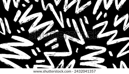 Wavy and swirled brush strokes vector pattern. Black paint freehand scribbles, abstract ink background. Brushstrokes, smears, lines, squiggle pattern. Abstract grunge scrawls wallpaper design